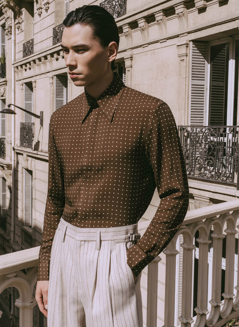 Brown Micro Polka Dot Viscose Shirt
