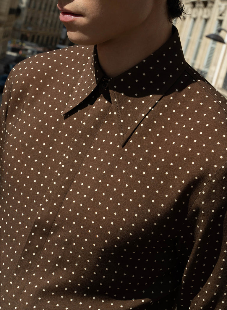 Brown Micro Polka Dot Viscose Shirt