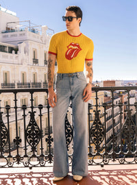 Blue Washed Denim Western Belt Wide Leg Flare Jeans