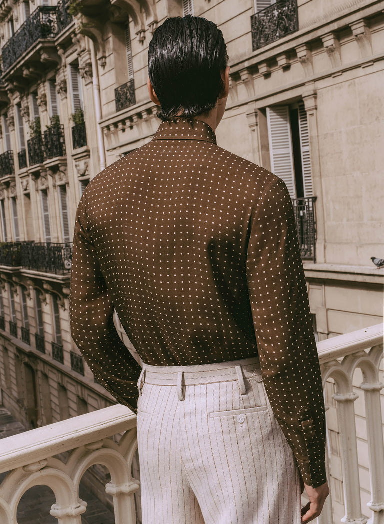Brown Micro Polka Dot Viscose Shirt