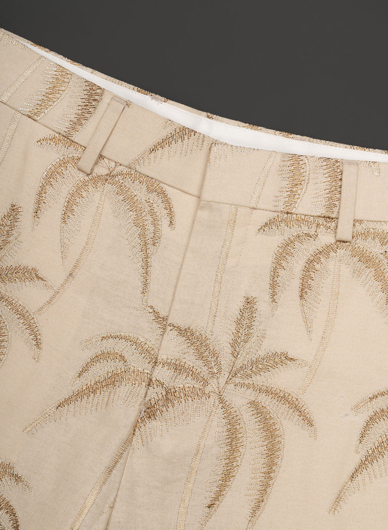 Ivory Palm Embroidered Shorts