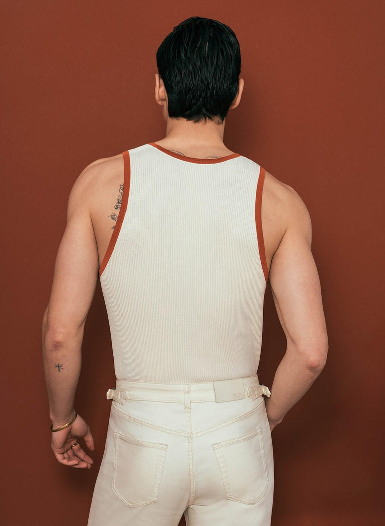 Soul of the Seventies Off White Orange Trim Ribbed Vest