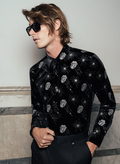 Phix X Rolling Stones Silver Tongue Black Velvet Shirt