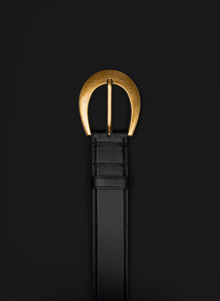 Crescent Antique Gold Buckle Leather Belt