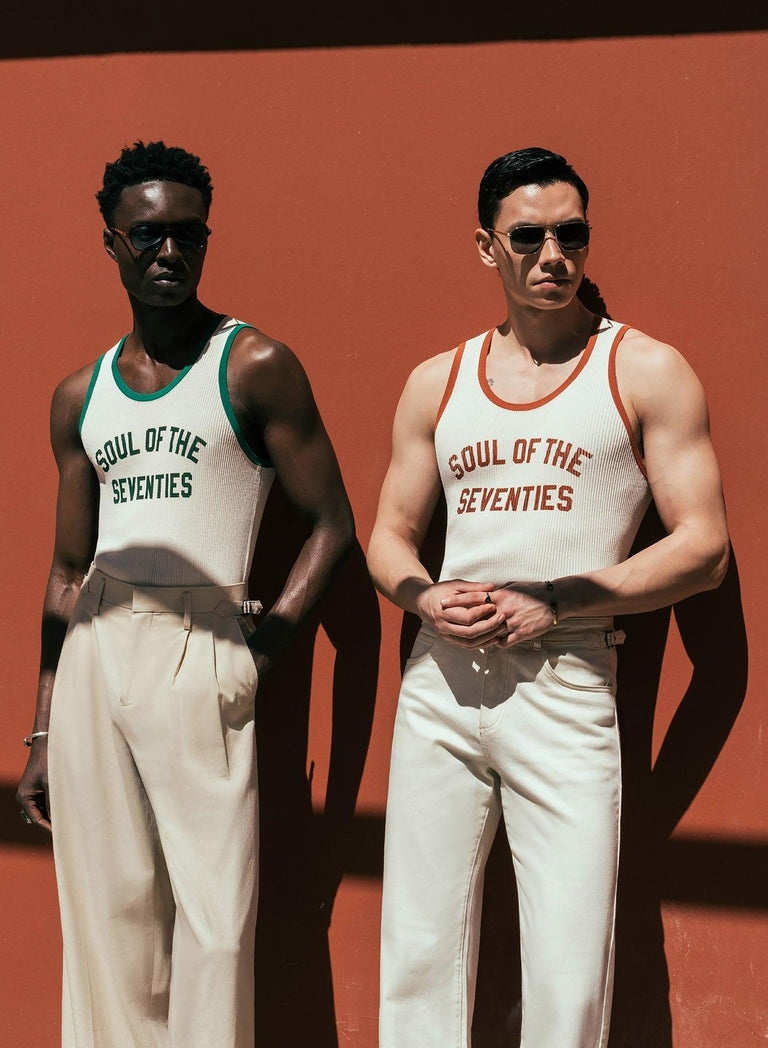 Soul of the Seventies Off White Orange Trim Ribbed Vest