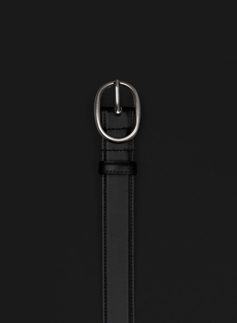 Black Leather Round Silver Buckle Belt