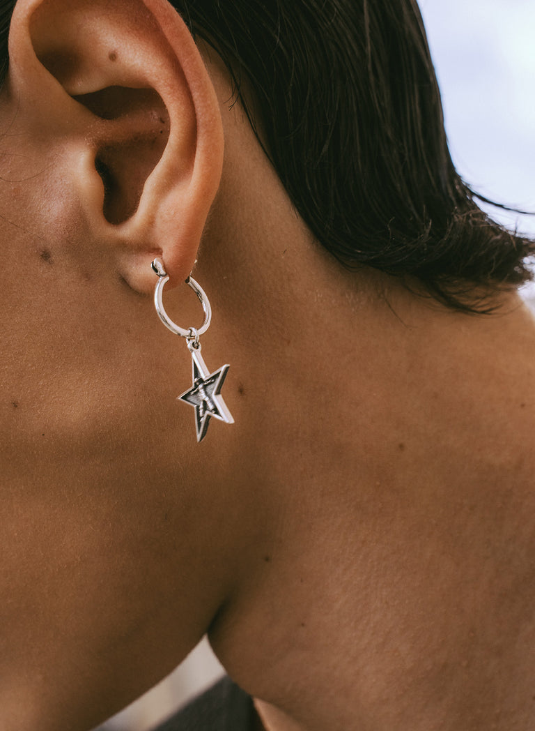 Silver Cowboy Star Earring