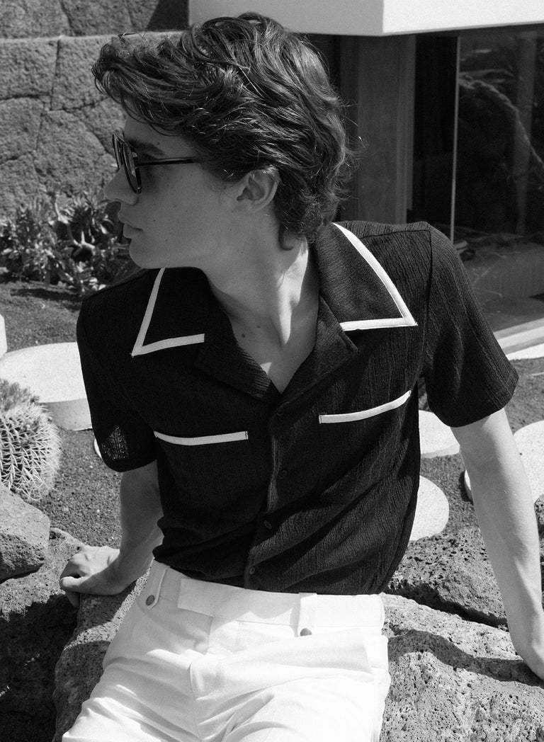 Black 50s Cuban White Trim Shirt
