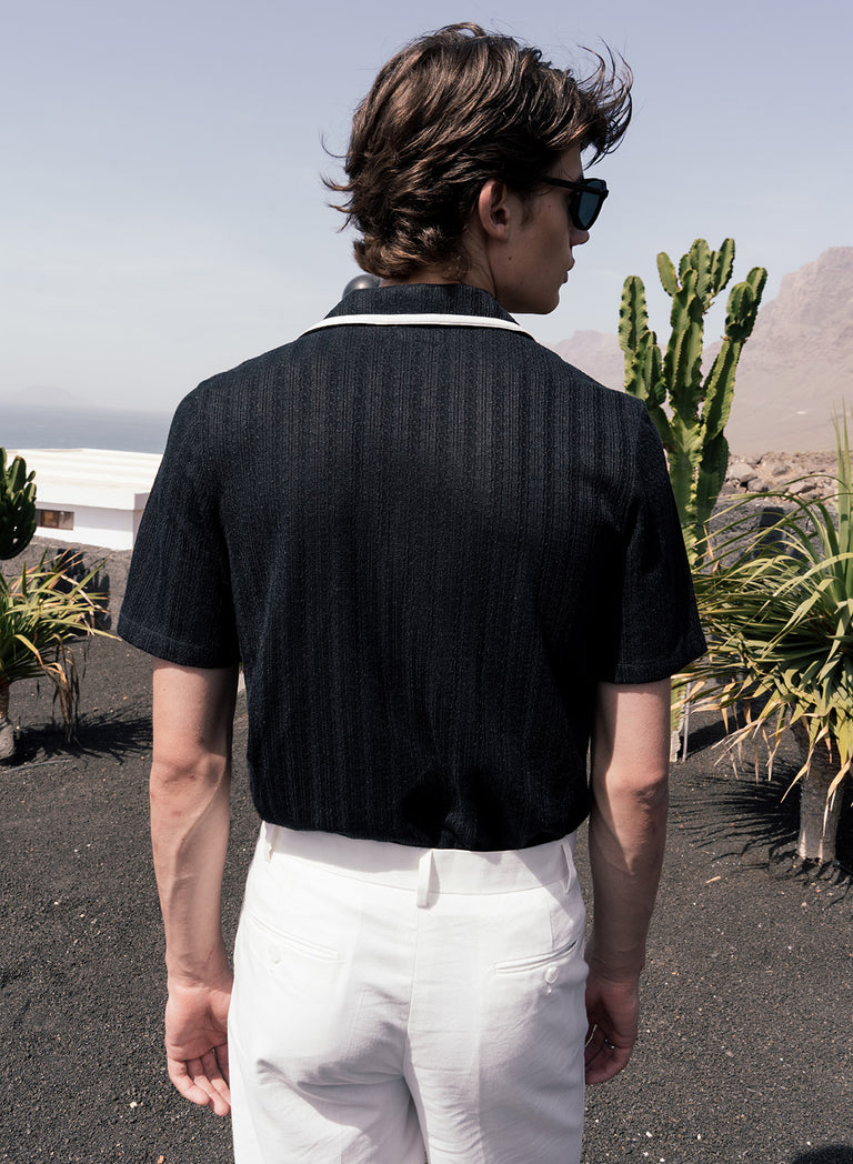 Black 50s Cuban White Trim Shirt