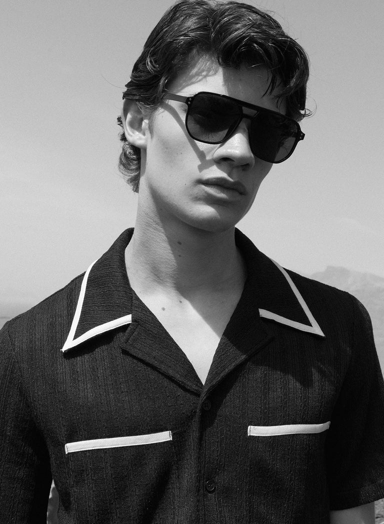 Black 50s Cuban White Trim Shirt