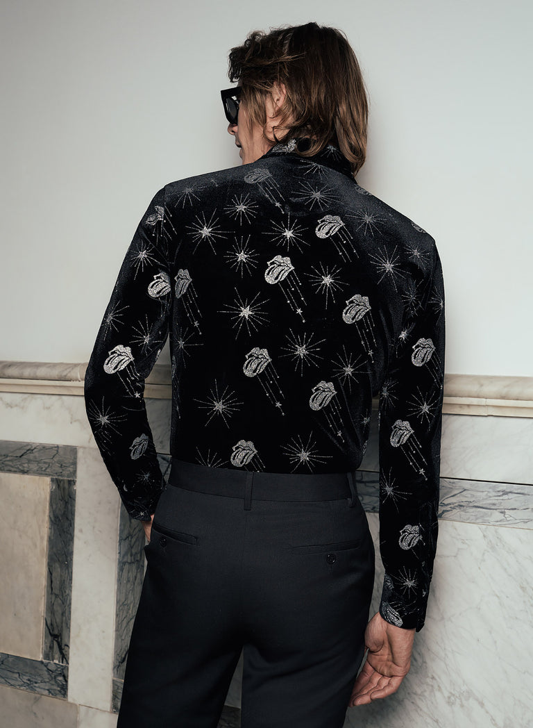 Phix X Rolling Stones Silver Tongue Black Velvet Shirt