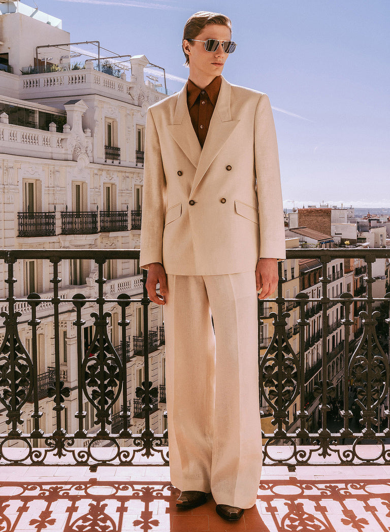 Ivory Linen Double Breasted Blazer