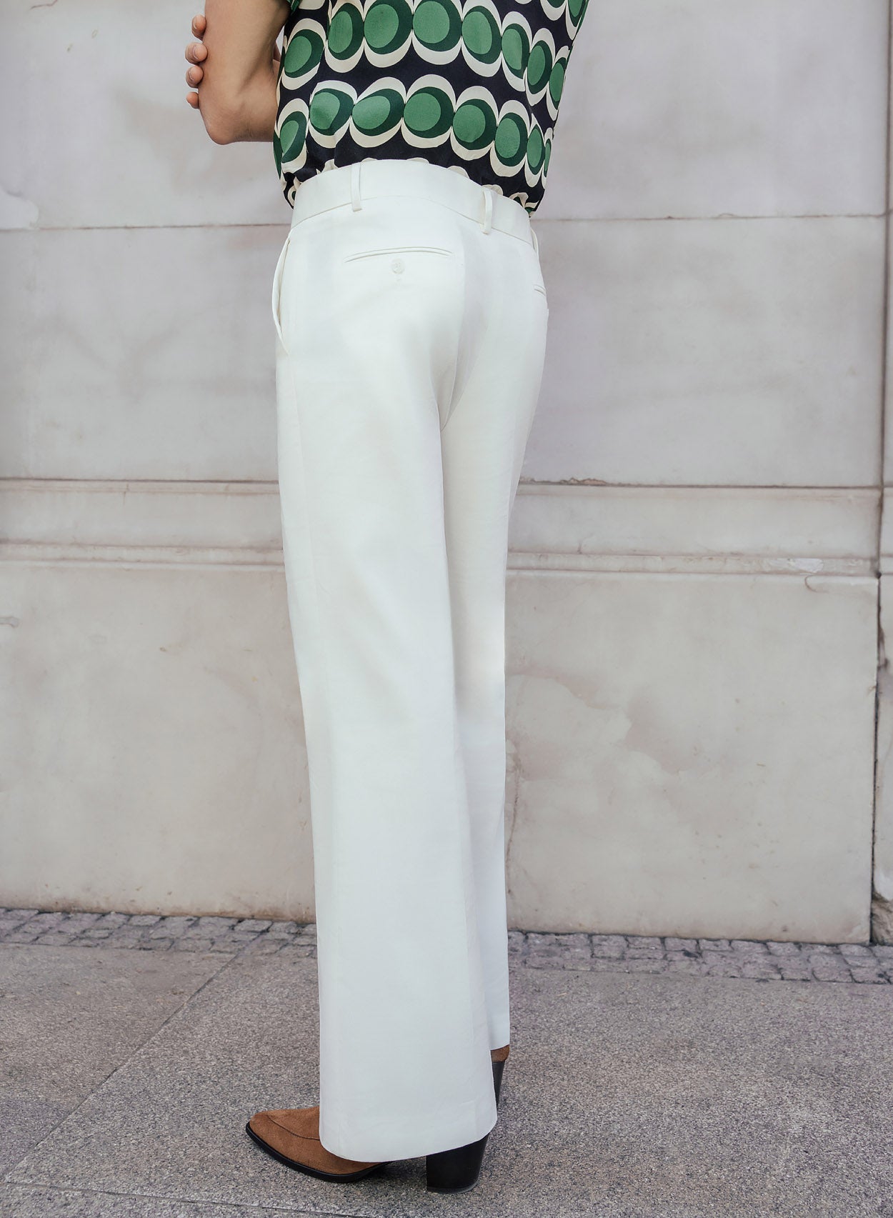 Phix Men's Off-White Cotton Linen Pin Belt Flare Trouser - Off White In Size 30W L34 Phix Men's Off-White Cotton Linen Pin Belt Flare Trouser - Off White In Size 30W L34
