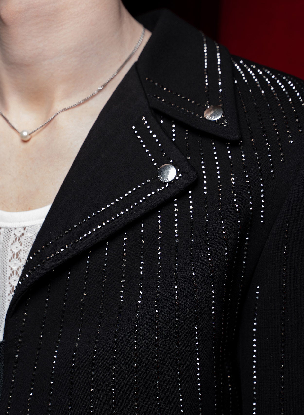 Black Embellished Rhinestone Biker Jacket & Phix