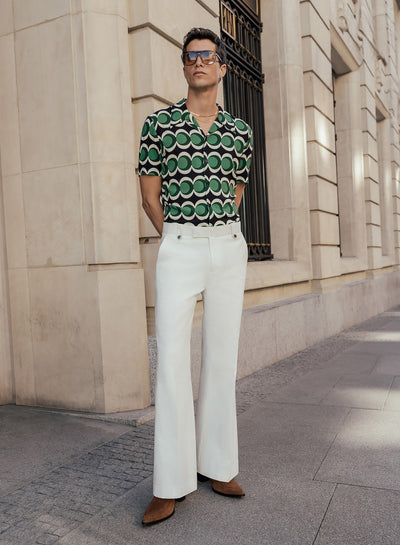 Off-White Cotton Linen Pin Belt Flare Trouser