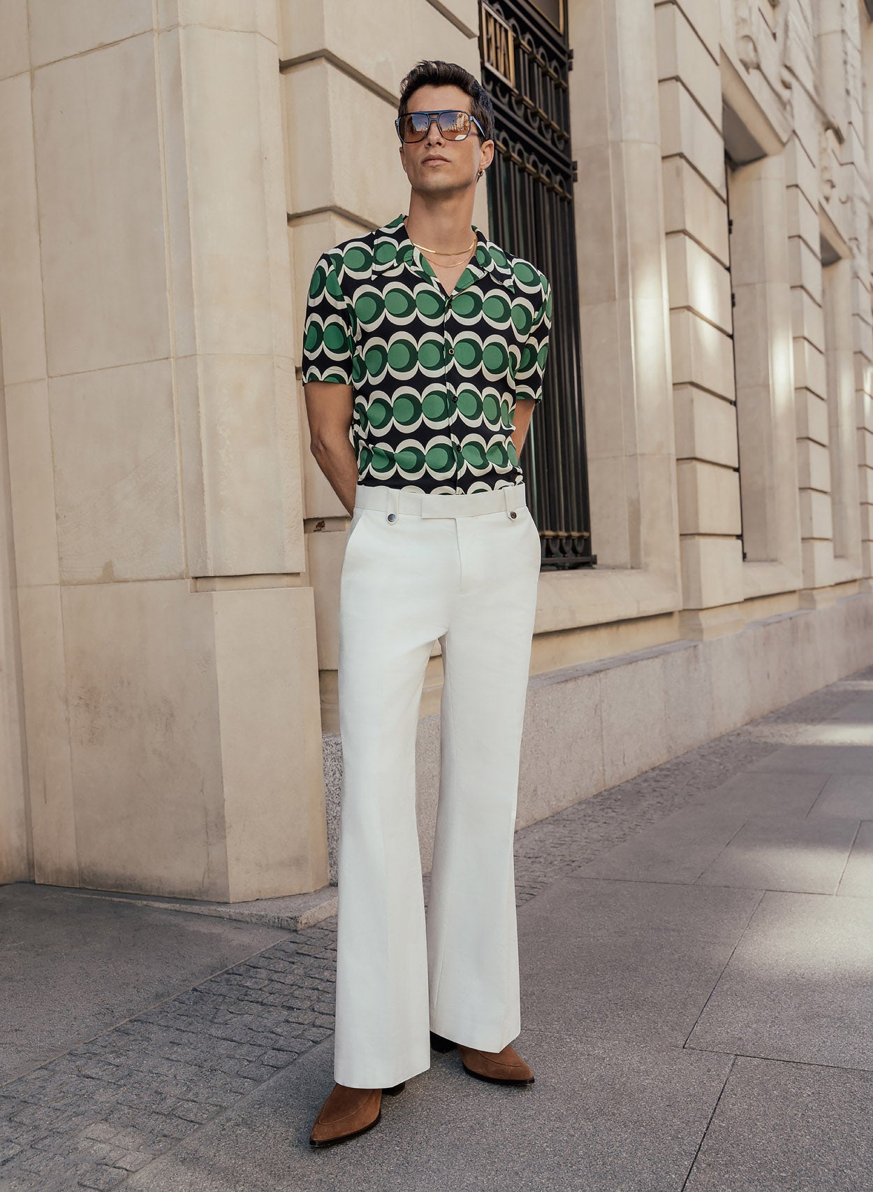 Phix Men's Off-White Cotton Linen Pin Belt Flare Trouser - Off White in Size 30W L34 Phix Men's Off-White Cotton Linen Pin Belt Flare Trouser - Off White in Size 30W L34