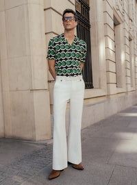 Off-White Cotton Linen Pin Belt Flare Trouser