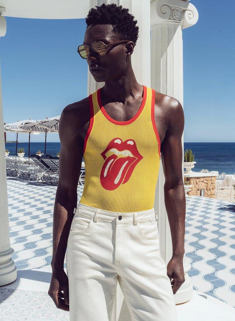 Phix X Rolling Stones Yellow Ribbed Tongue Logo Vest