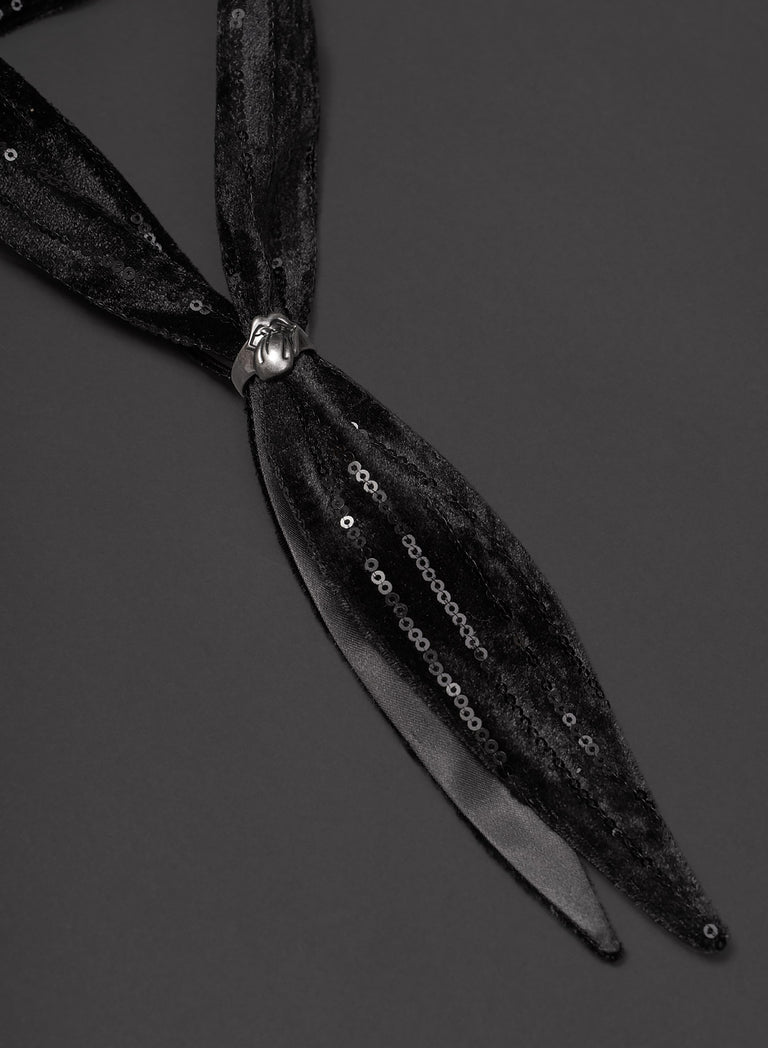 Phix X Rolling Stones Black Velvet Sequin Pinstripe Neck Tie Scarf