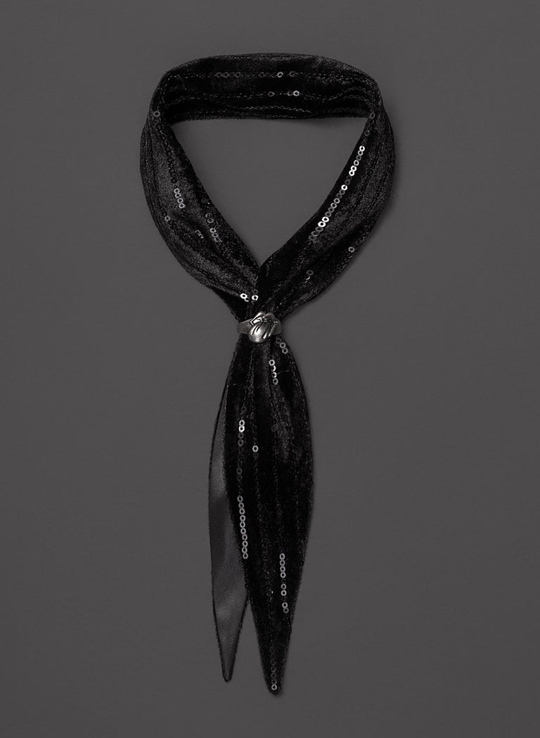 Phix X Rolling Stones Black Velvet Sequin Pinstripe Neck Tie Scarf