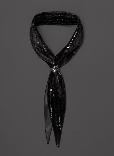 Phix X Rolling Stones Black Velvet Sequin Pinstripe Neck Tie Scarf
