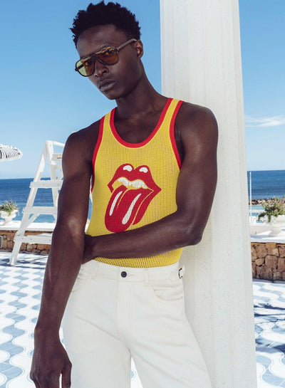 Phix X Rolling Stones Yellow Ribbed Tongue Logo Vest