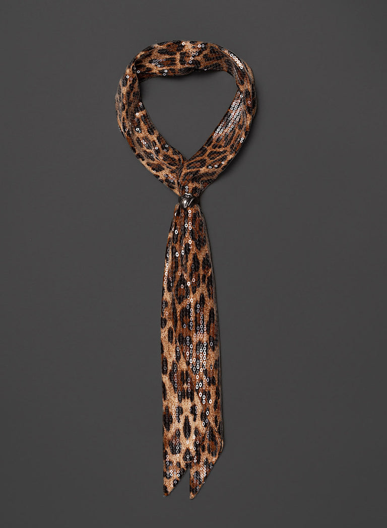 Phix X Rolling Stones Brown Leopard Print Sequin Scarf