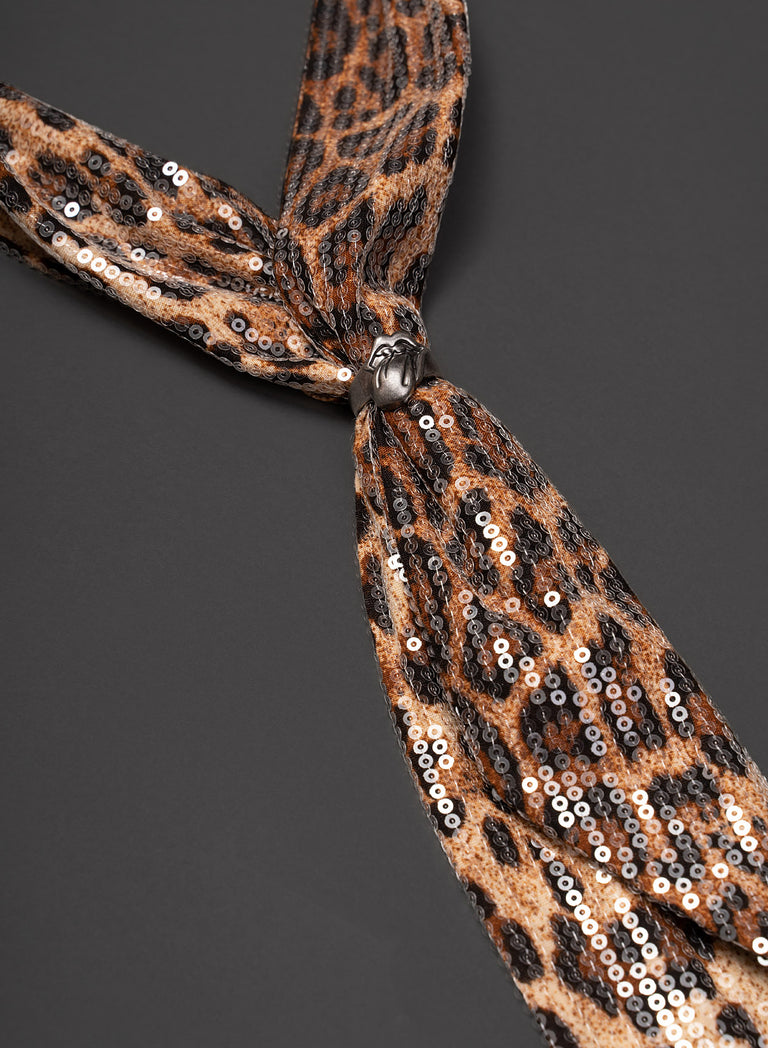 Phix X Rolling Stones Brown Leopard Print Sequin Scarf