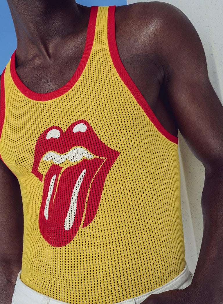 Phix Rapper Logos Phix X Rolling Stones Yellow Ribbed Tongue Logo Vest & Phix