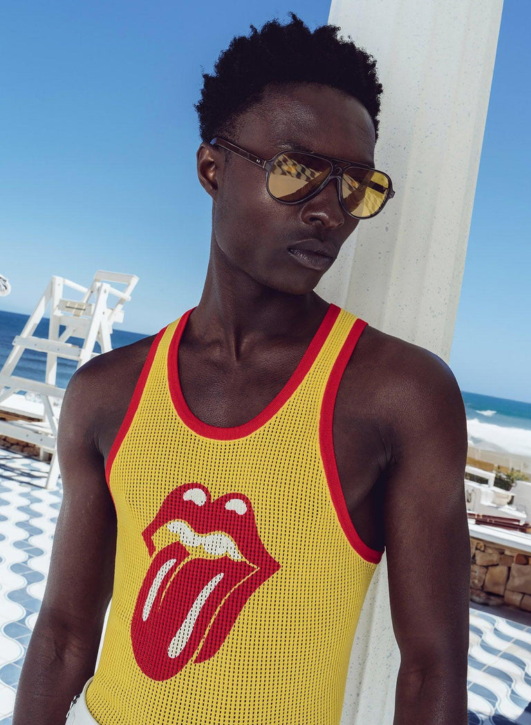 Phix X Rolling Stones Yellow Ribbed Tongue Logo Vest