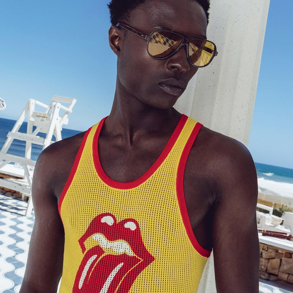 Phix X Rolling Stones Yellow Ribbed Tongue Logo Vest & Phix