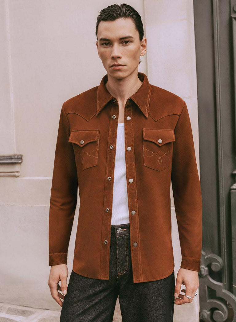 Brown Suede Western Leather Shirt