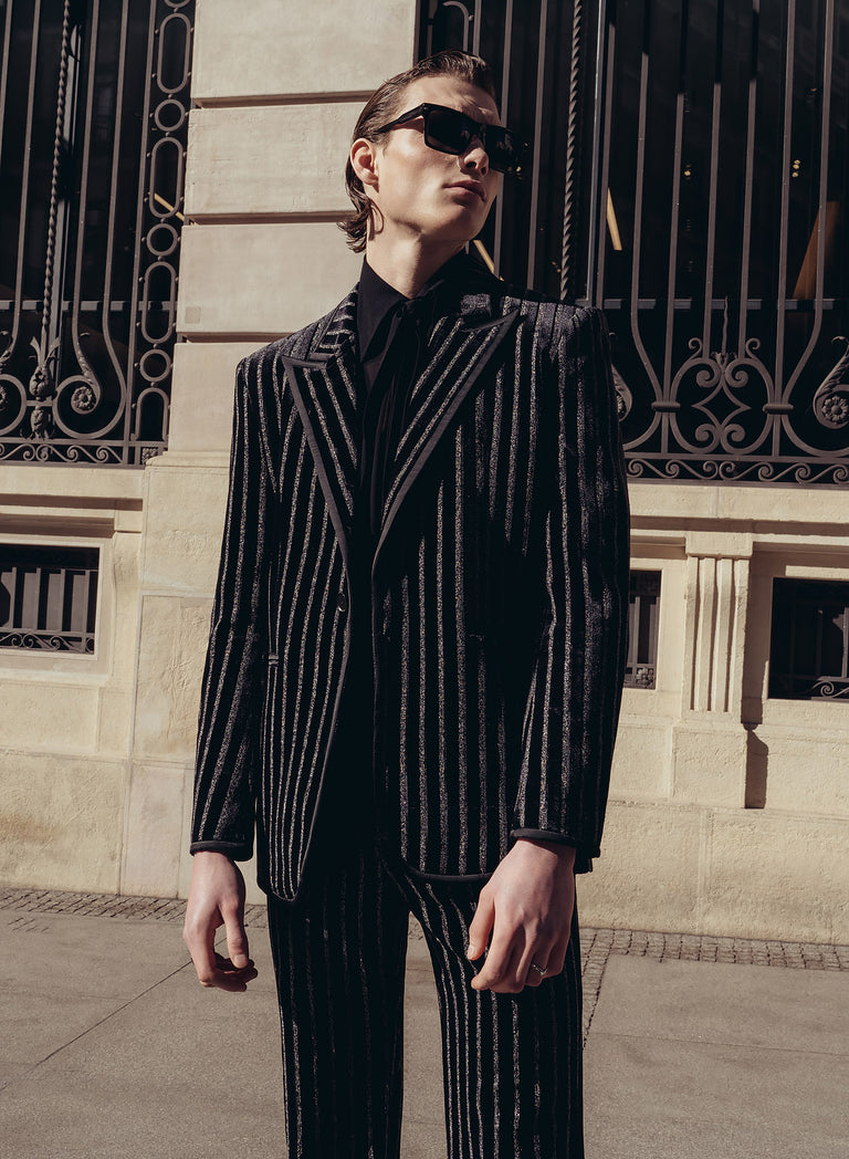 Black Velvet Silver Stripe Blazer