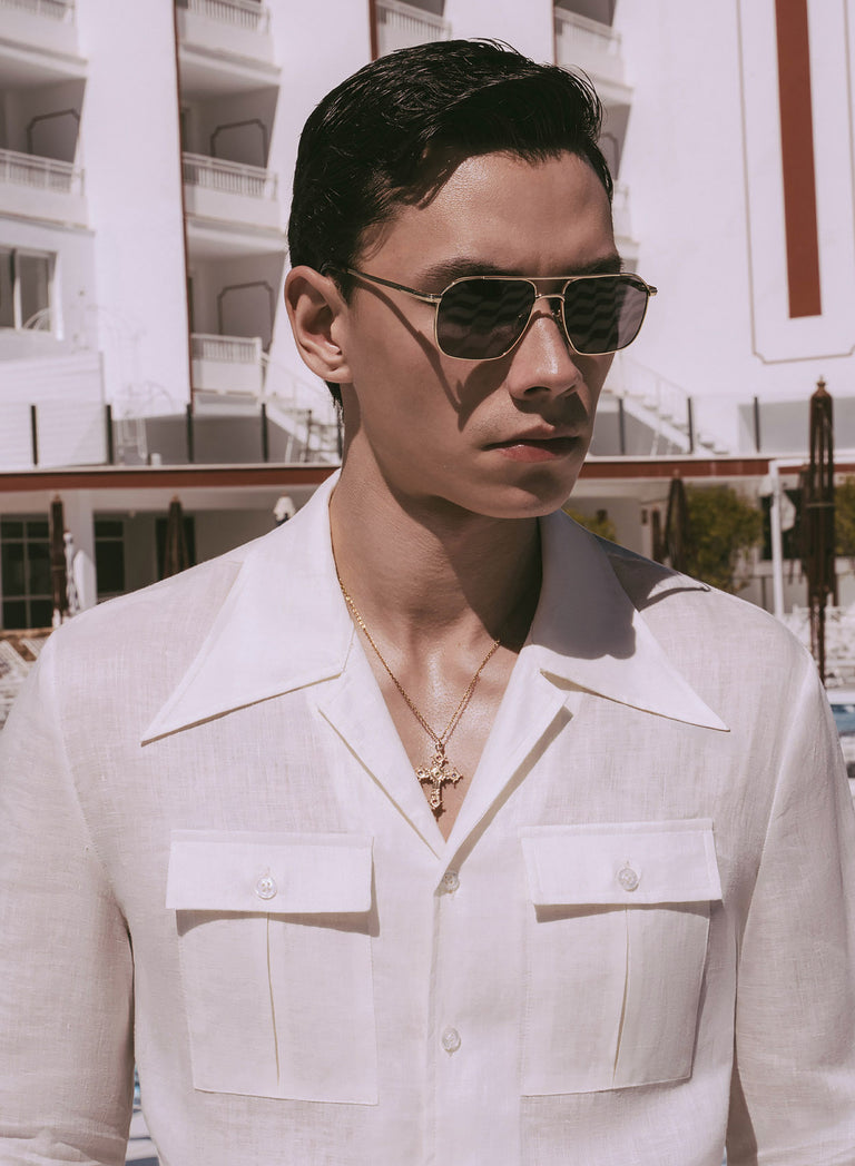 Off-White Linen Long Sleeve Cuban Collar Shirt