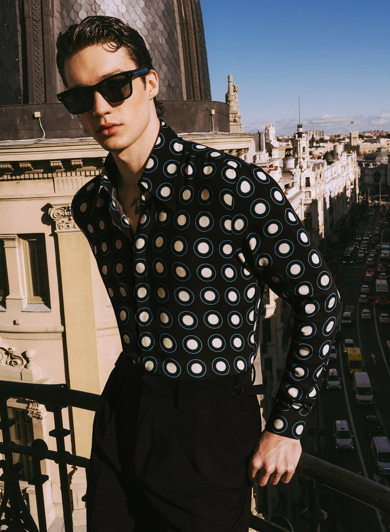 Black Geometric Circle Viscose Shirt