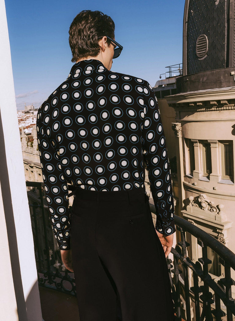 Black Geometric Circle Viscose Shirt