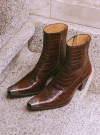 Brown Western Croc Effect Metal Toe 60mm Boot