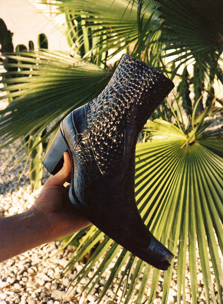 Black Western Croc Effect Metal Toe 60mm Boot