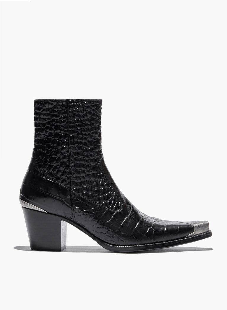 Black Western Croc Effect Metal Toe 60mm Boot