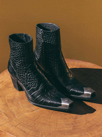 Black Western Croc Effect Metal Toe 60mm Boot