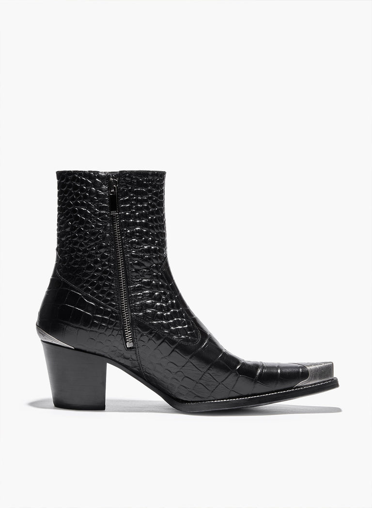 Black Western Croc Effect Metal Toe 60mm Boot