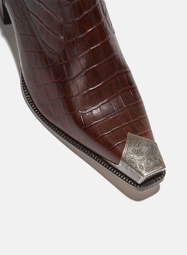 Brown Western Croc Effect Metal Toe 60mm Boot