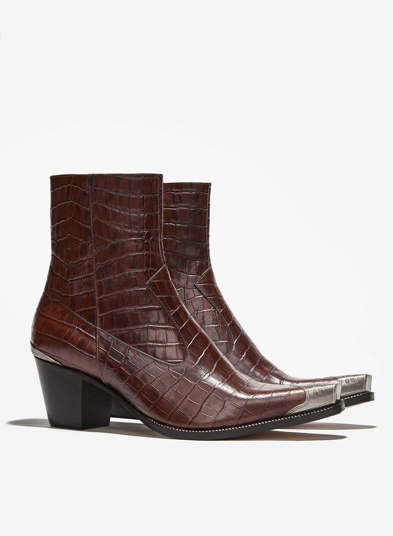 Brown Western Croc Effect Metal Toe 60mm Boot