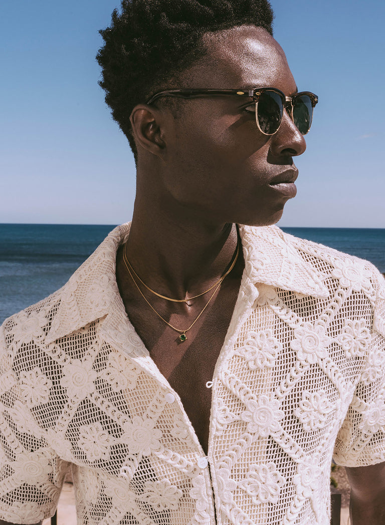 Off-White Crochet Floral Geometric Short Sleeve Shirt