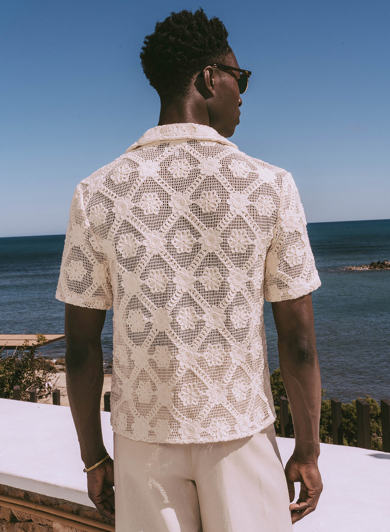 Off-White Crochet Floral Geometric Short Sleeve Shirt