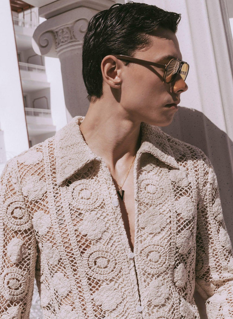 Off-White Long Sleeve Circular Crochet Shirt