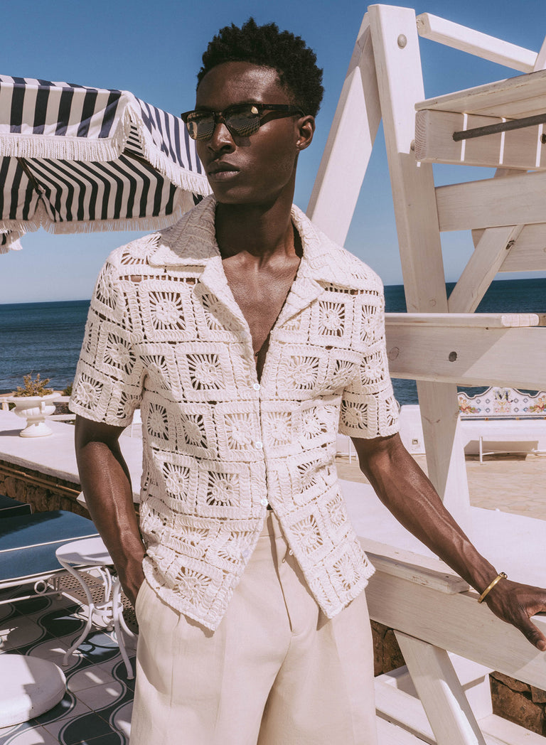 Square Crochet Geometric Cuban Shirt