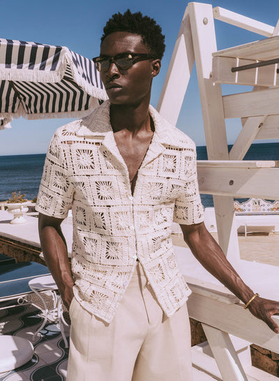 Square Crochet Geometric Cuban Shirt