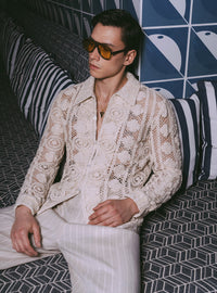 Off-White Long Sleeve Circular Crochet Shirt