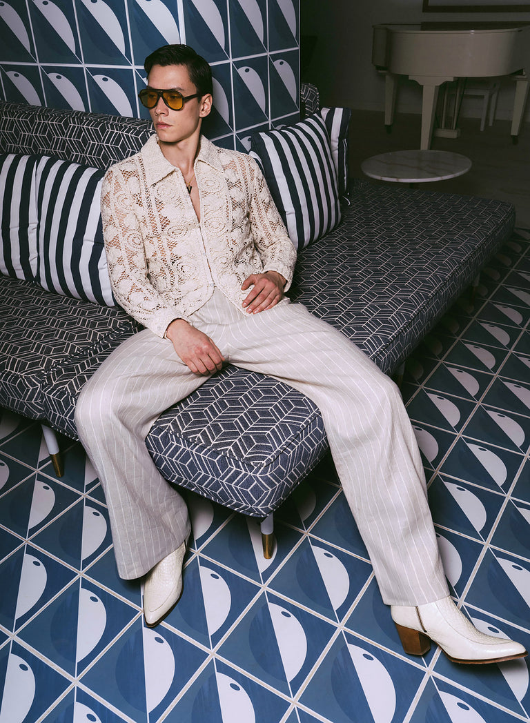 Off-White Long Sleeve Circular Crochet Shirt